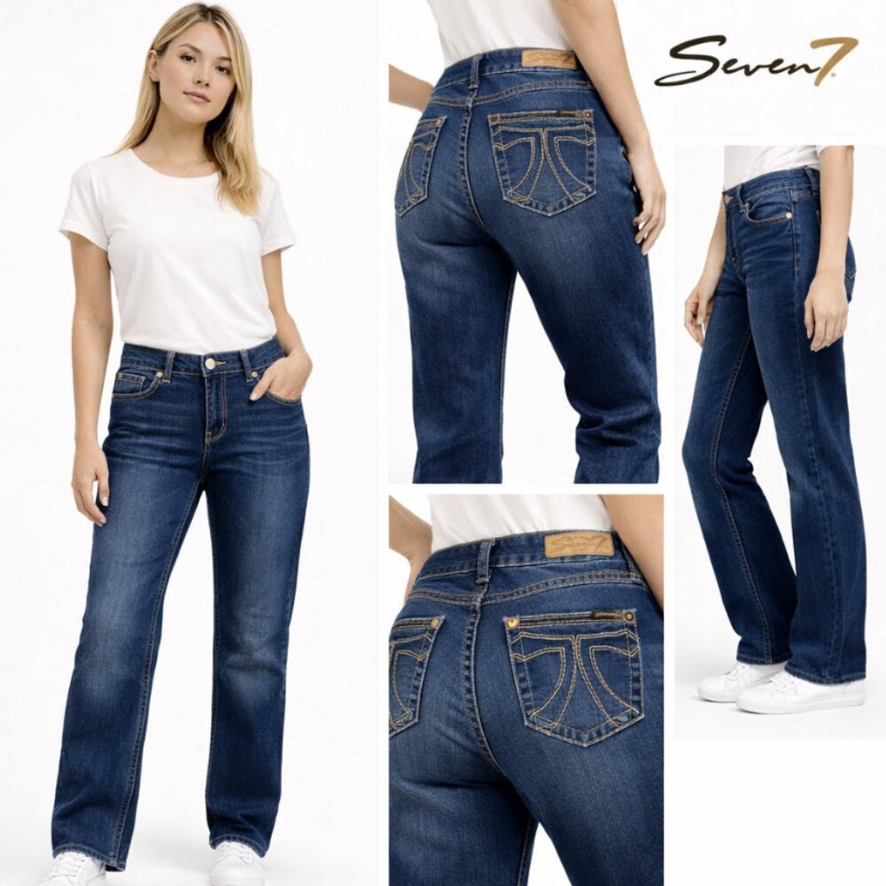 Seven7 Straight Leg Jeans Low Rise Stretch Classic Blue Denim Size 10